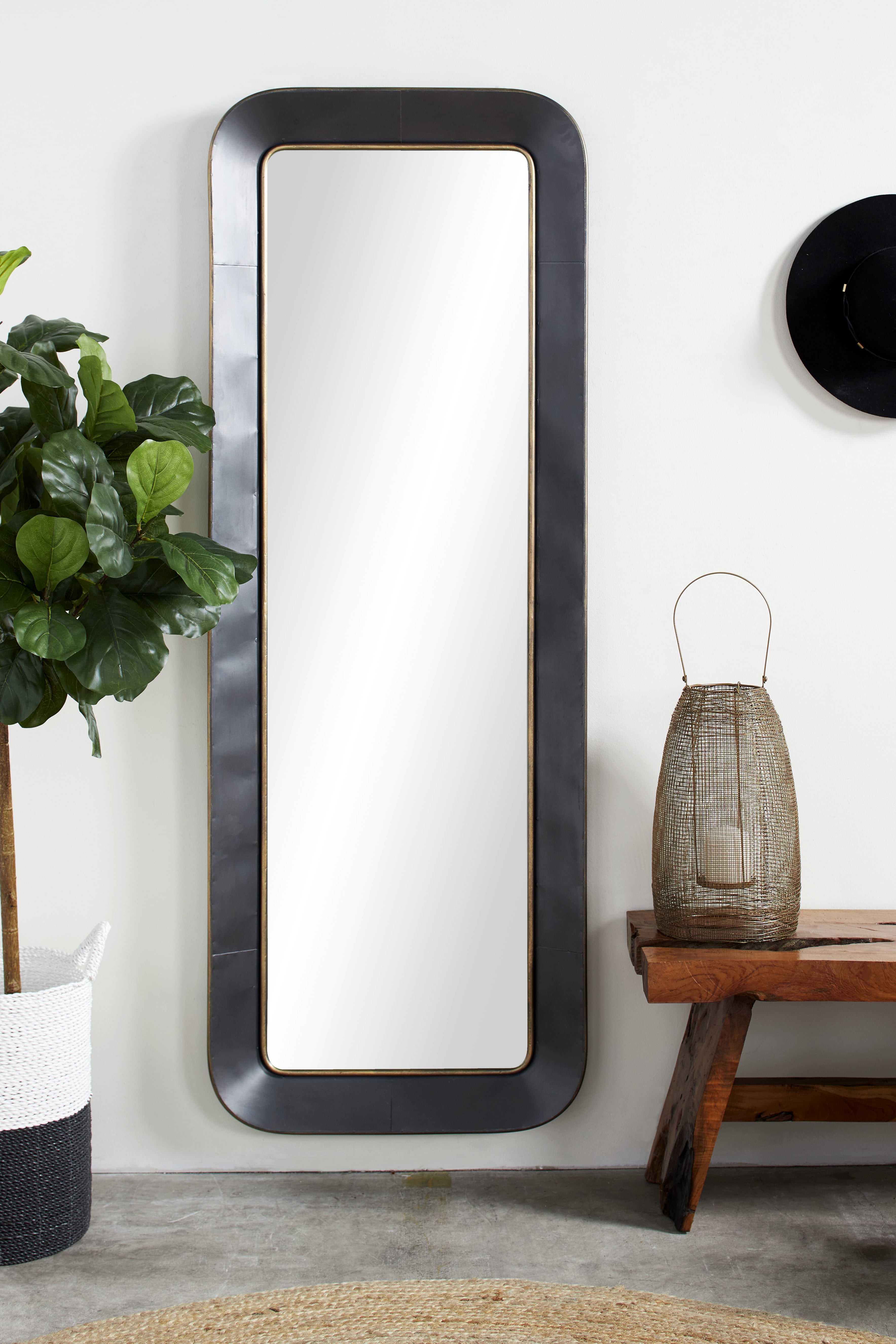 DecMode Grey Metal Industrial Wall Mirror