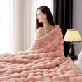 thumbnail image 2 of 1000GSM Faux Rabbit Fur Throw Blanket, Super Heavy Warm Cozy Blankets for Couch Bed Sofa, Bubble Plush Fuzzy Elegant Soft Reversible Mink Blanket for Living Room Bedroom, Pink, 2 of 14