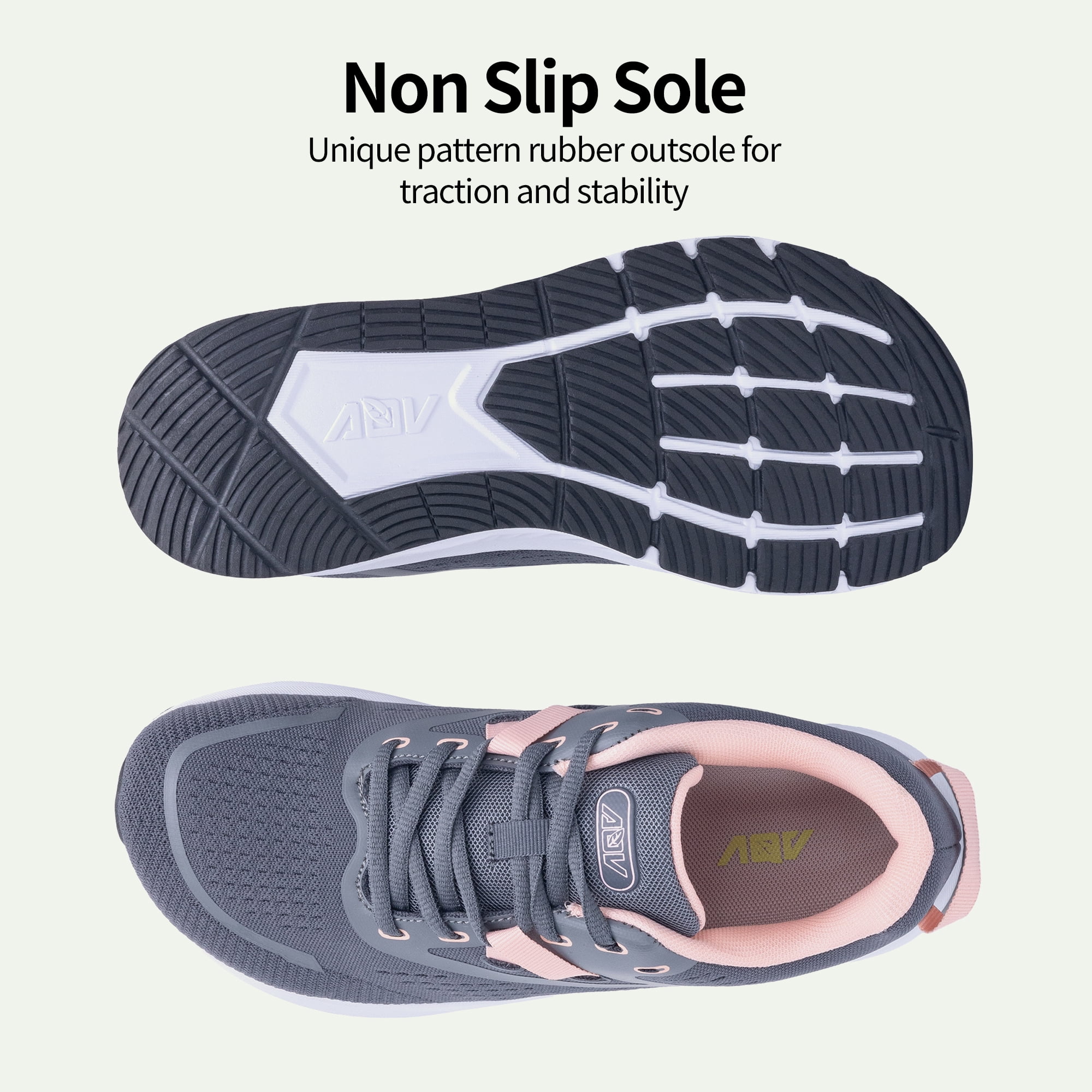 AOV Wide Toe Box Shoes Women Arch Support Walking Shoes Plantar Fasciitis Orthotic Tennis Sneakers GreyPink Size 9