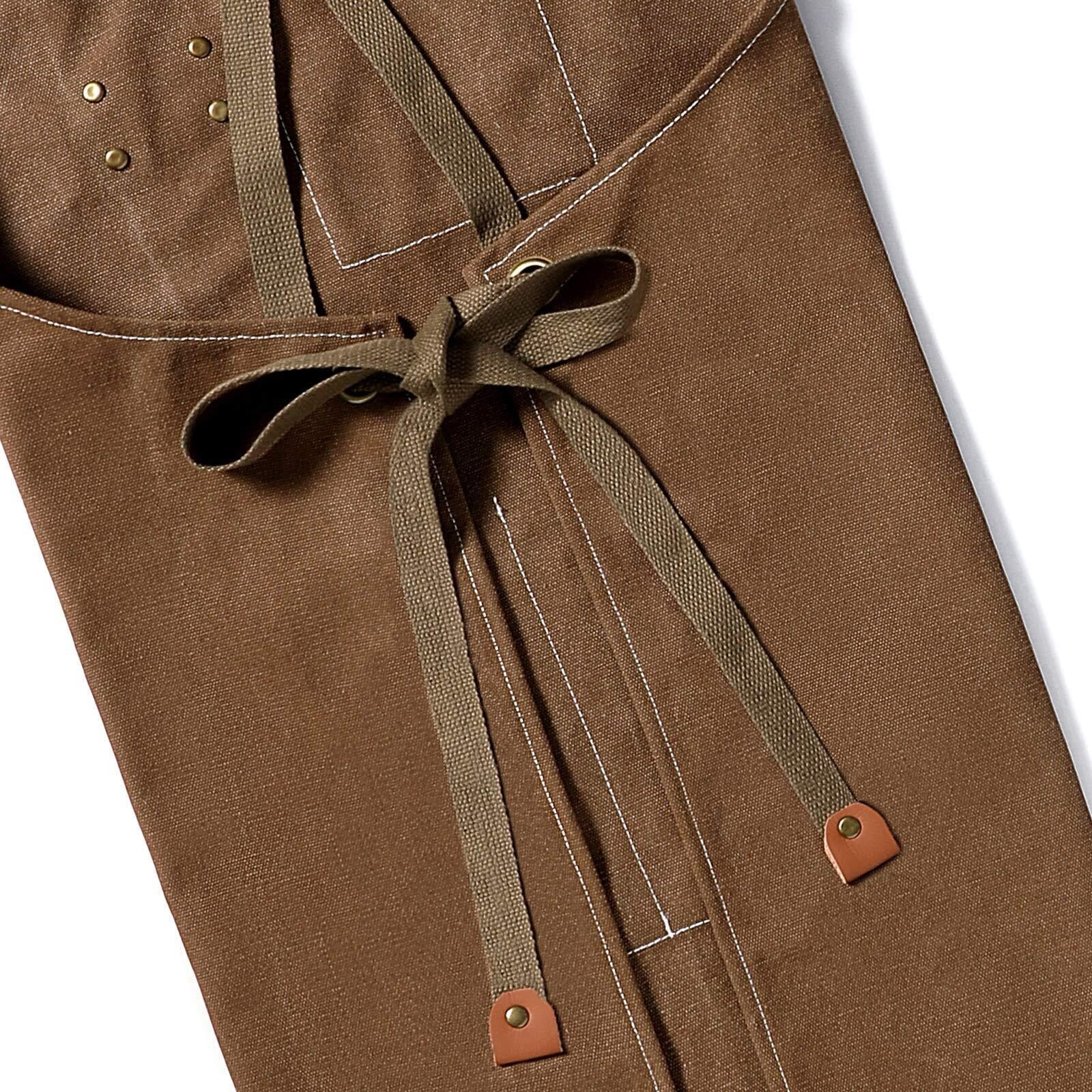 Chef Aprons for Men Women with Large Pockets, Cotton Canvas Cross Back Heavy Duty Adjustable Work Apron, Size M to XXL(Grey)