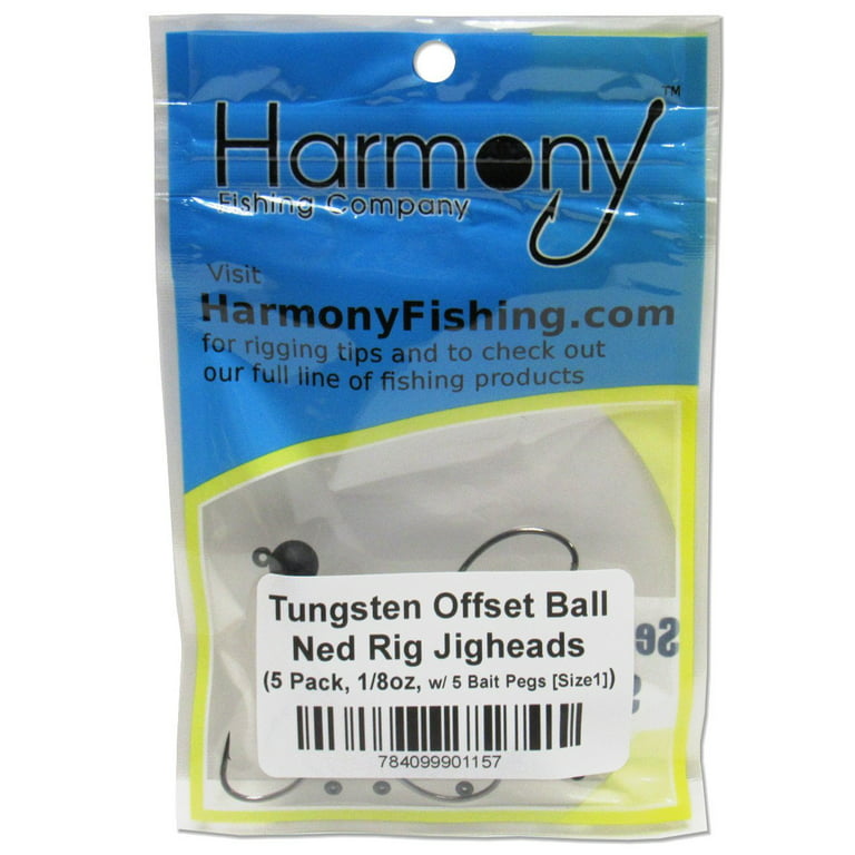 Harmony Fishing - Tungsten Offset Weedless Ned Rig Jigheads 5 Pack 1/4oz 5  Pack