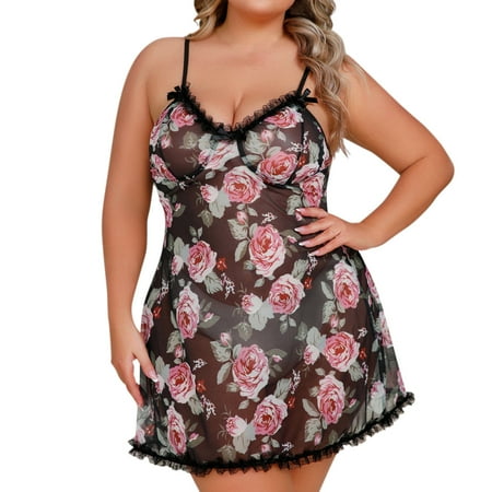 

Women V-Neck Printed Lingerie Backless Pajamas Nightdress Romantic Lingerie