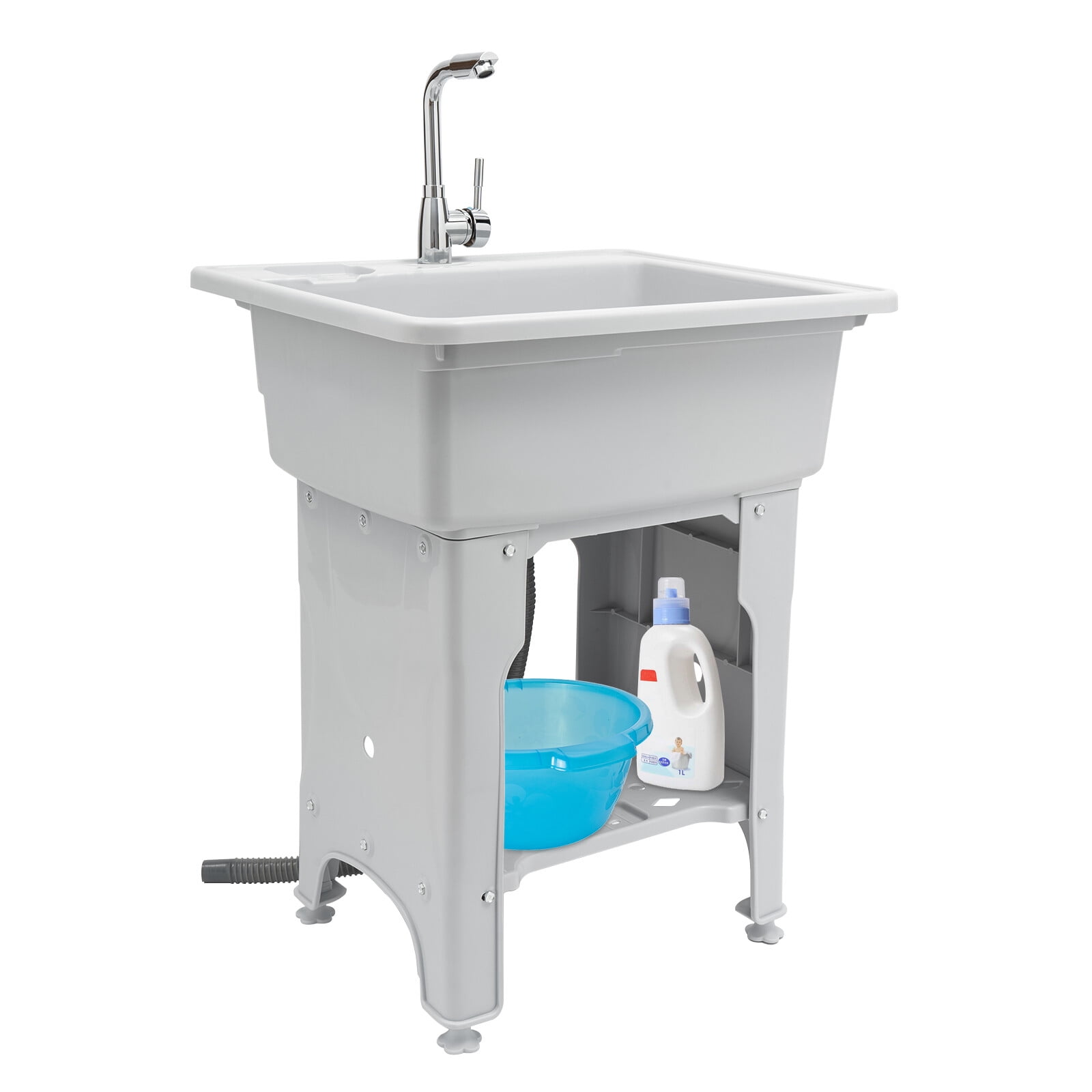 Multi-functional Utility Sink, 21.65x16.93x9.06in Wash Basin, 441 lbs Load Capacity, with Storage Shelf and Washboard, Modern Grey Design, Ideal for Garage, Basement, and Balcony Use