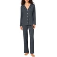 thumbnail image 4 of Womens Plus Size Pajama Sets Long Sleeve Button Up Pjs and Casual Wide Leg Pants Knit Solid Color Fall Sleepwear Set with Pocket Size S-5XL, 4 of 8