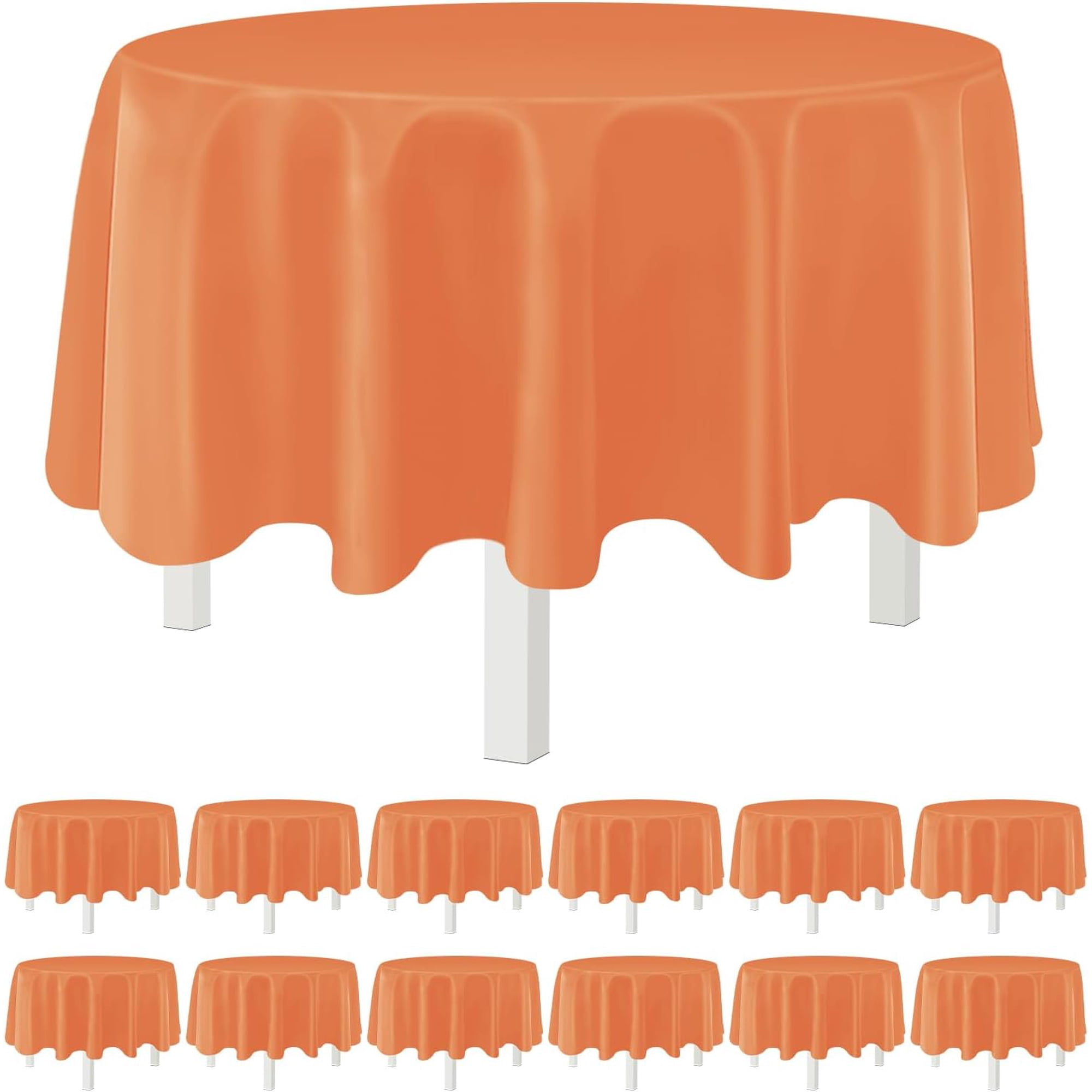 Orange 12 Pack Plastic Tablecloths 84 Disposable Round Table Cloth Plastic Table Cover for Party Disposable Tablecloths
