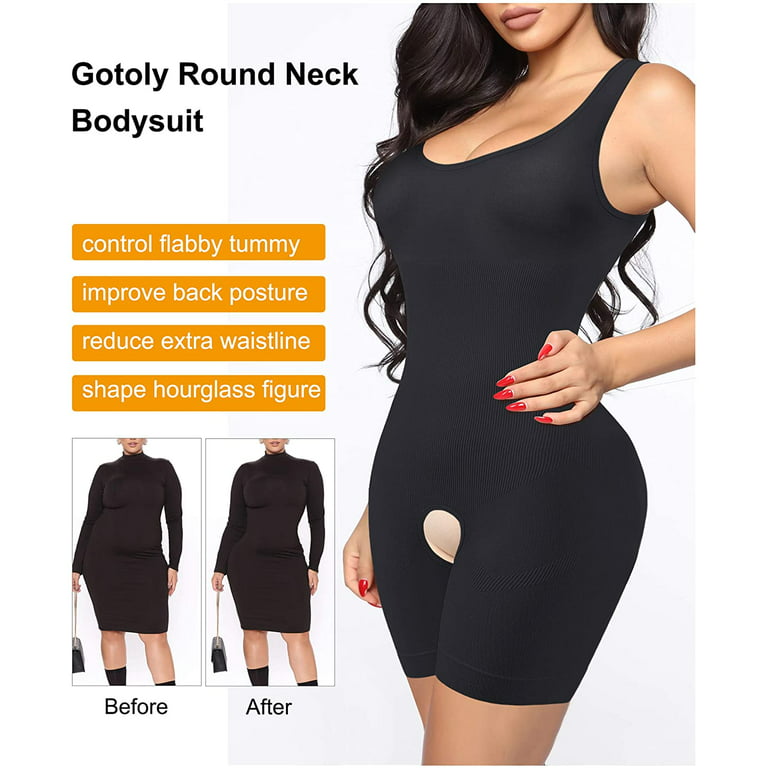 Gotoly Women Shapewear Bodysuit Tops Tummy Control Thigh Slimmer Full Slim  Waist Trainer Body Shaper Body beauty(Black X-Small-Small) 