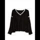 thumbnail image 3 of Suéteres Casuales de Larga con Cuello en V para Mujer, Suéteres Sueltos de Punto Grueso y Suave, Sudaderas, Tops. Negro XXL, 3 of 9