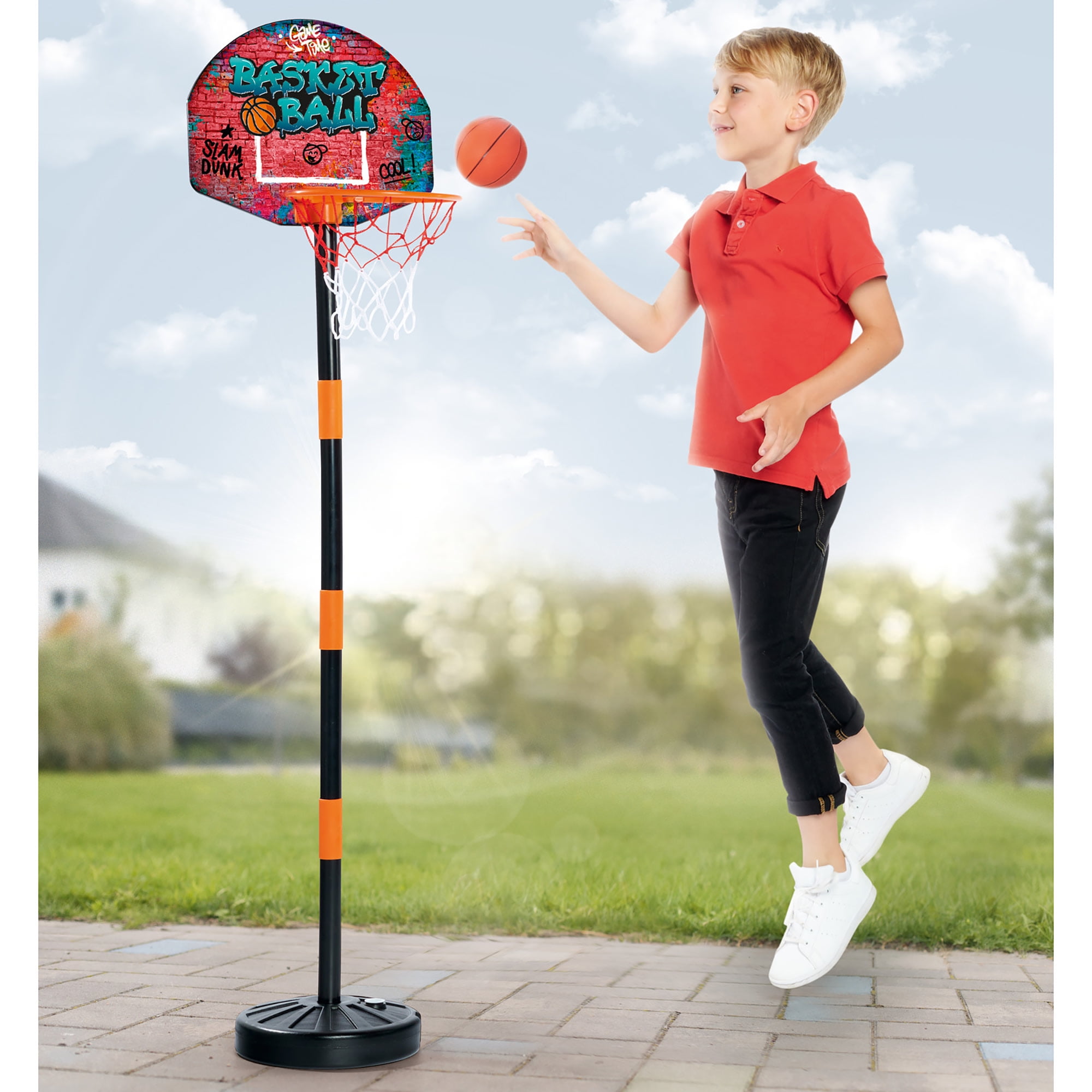 Simba Toys: Basketball Hoop Play Set - Adjustable Hoop Height Up To 63", Ball & Pump, Graffiti Design, Sports Activity, Indoor & Outdoor, Kids Ages 3+