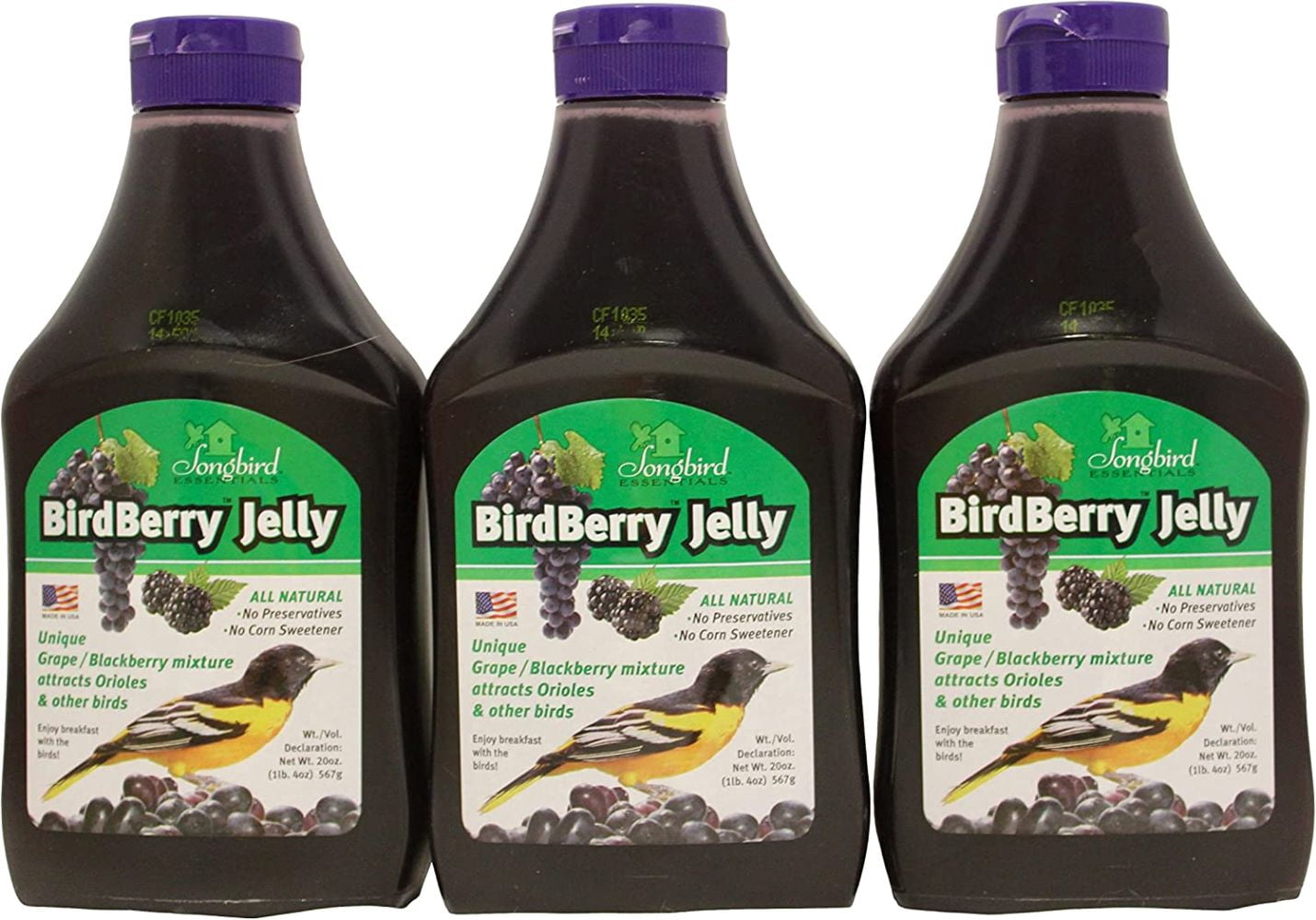 Songbird Essentials BirdBerryJelly for Bird Feeders Grape Jelly 20 oz Pack of 3