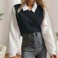 thumbnail image 2 of QHFBli Womens Collar Long Sleeve Shirt Ribbed Knit 2 in 1 Blouse Crop Top Sweater Shirt Top, 2 of 5