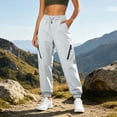 thumbnail image 2 of Women's Cargo Pants with Pockets Drawstring Elastic High Waist Windproof Waterproof Outdoor Hiking Sport Pants L, 2 of 8