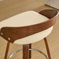 thumbnail image 5 of LEGAHOME Upholstered Bar Stools Set of 2, 25” Swivel Counter Height Stools with 2.6” Cushion and Circular Leg Design, Mid-Century Barstools with Wooden Legs for Kitchen, Bar, 300Lbs, Walnut + Beige, 5 of 9