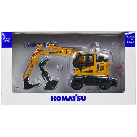 Komatsu PW148-11 Wheel Loader Yellow with Standard and Clamshell Buckets 1/50 Diecast Model by Universal Hobbies