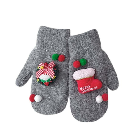 Xfvqtps Christmas Mittens for Women Knit Pompom Bow Bell Gift Decoration Thermal Warm Outdoor Winter Gloves Gray