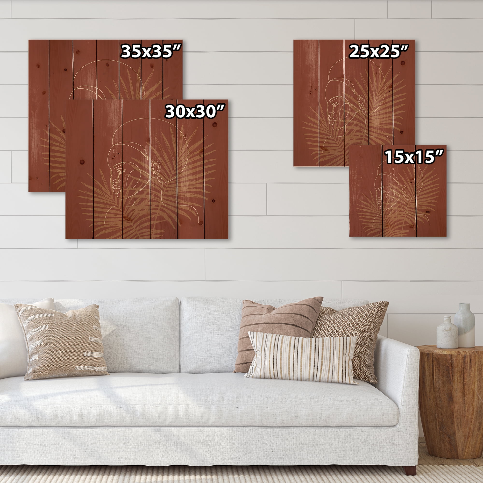 Designart 'Sillhouette of Afro American Woman on Palm Leaves' Modern Print on Natural Pine Wood