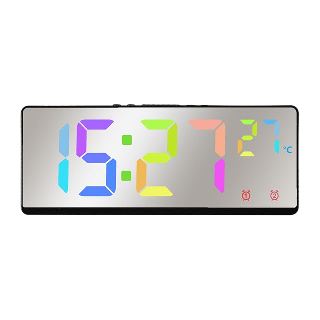 Abbracc Digital Alarm Clock Battery Powered or USB Adjustable Brightness 12H 24H Desktop Colorful Light