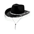 thumbnail image 4 of Sombrero de vaquero para mujer, moderno, con flecos de diamantes de imitación, accesorio para disfraz, sombrero de Negro, 4 of 8