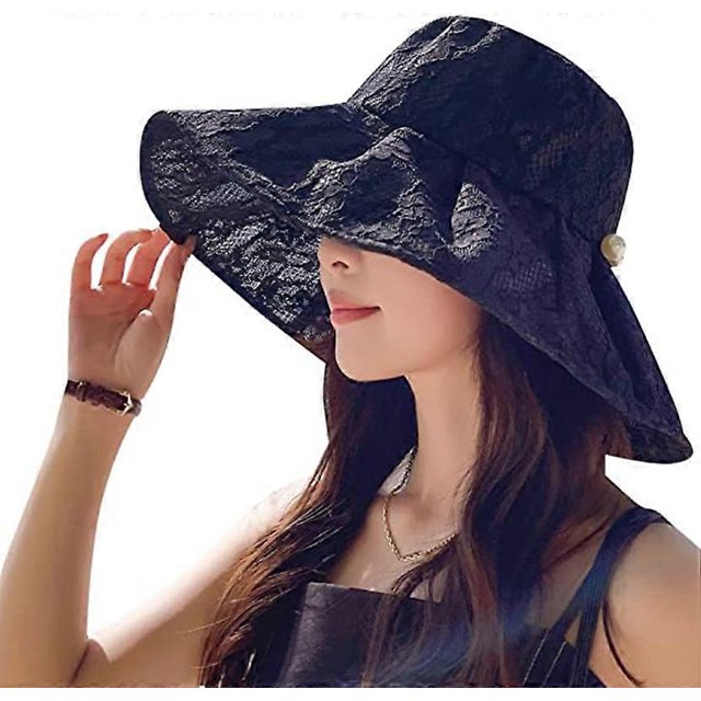 Sombreros de pescador KAIYANG Mujer Encaje Plegables Protección Solar UPF 50+ Ala Ancha Beige y Negro