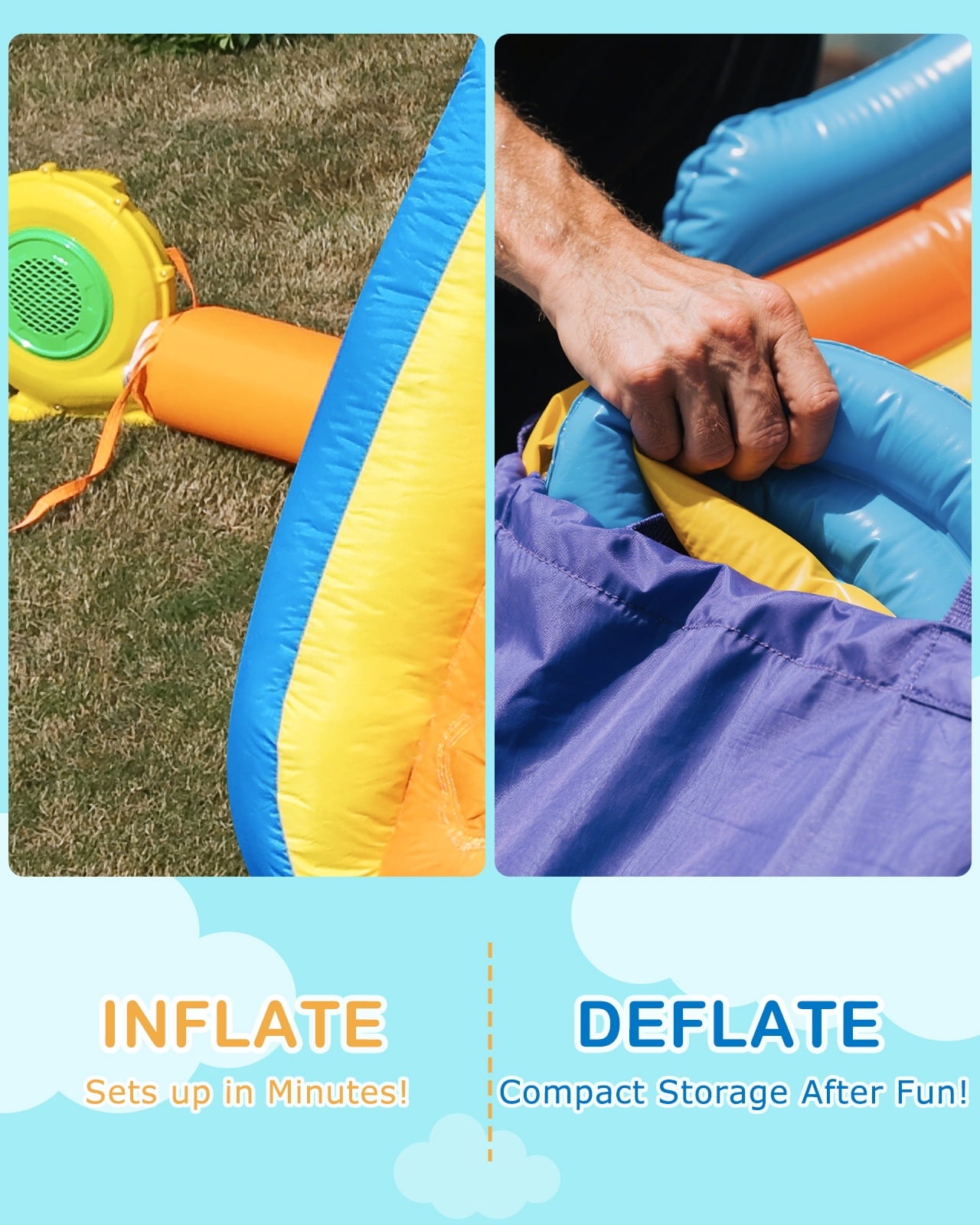 COCOFISH 5-in-1 Kids Water Slide Bounce House for Indoor/Outdoor, with Slide, Climbing Wall, Splash Pool, Water Cannon & Blower