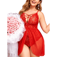 thumbnail image 3 of ValueVibe Plus Size Lingerie for Women Lace Babydoll Sexy Nightwear Mesh Front Slit Chemise Sleepwear, Red L, 3 of 4