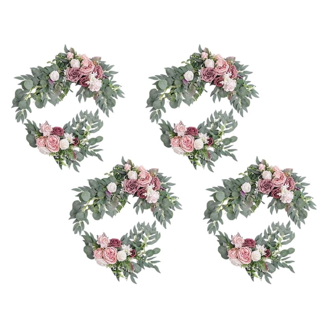Guirnalda rústica de flores artificiales hecha a mano para la decoración de ceremonias y recepciones en el hogar. 4 rosa púrpura