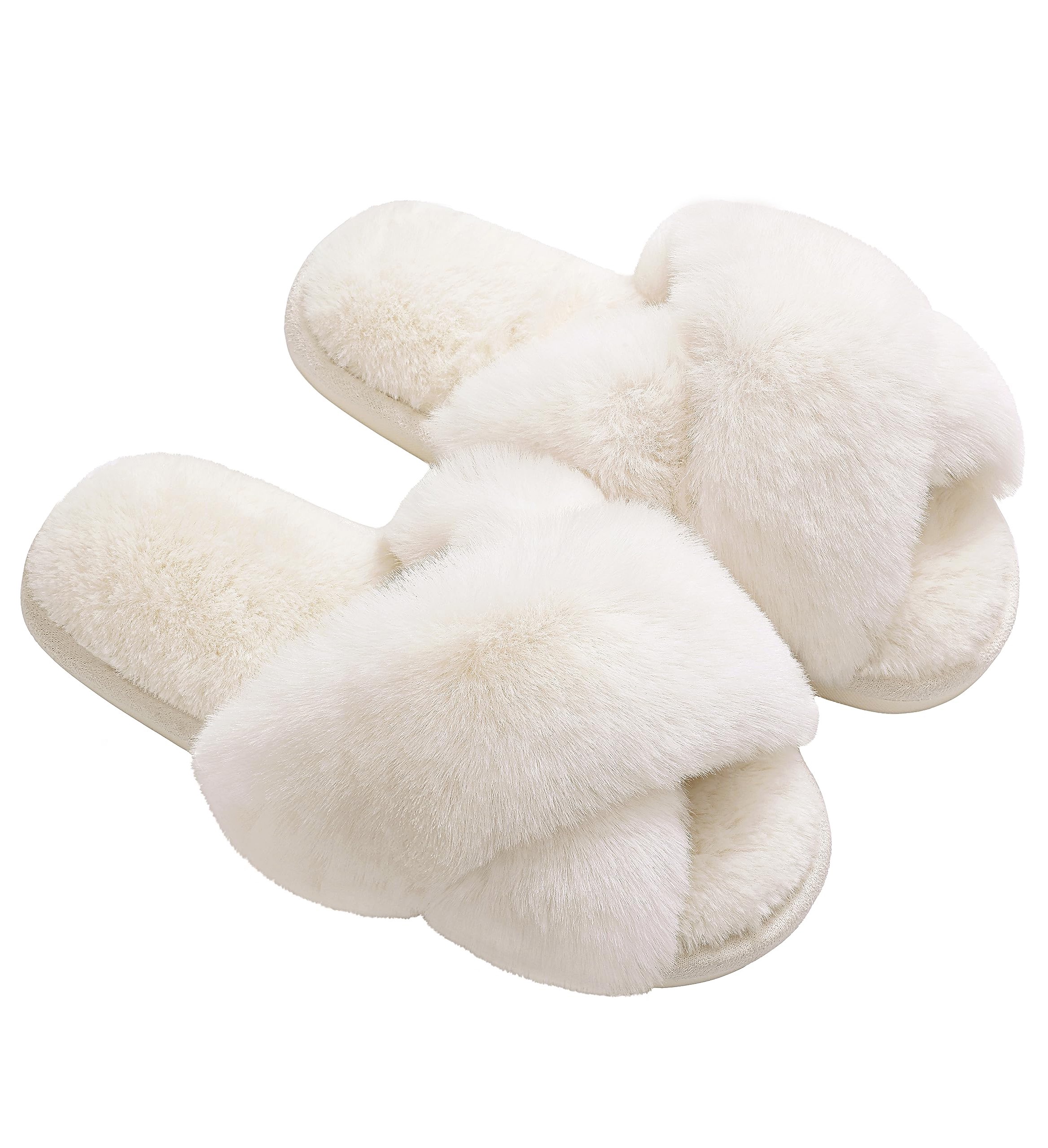 Comwarm Women's Fuzzy Open Toe Cross Band Slippers photo 1