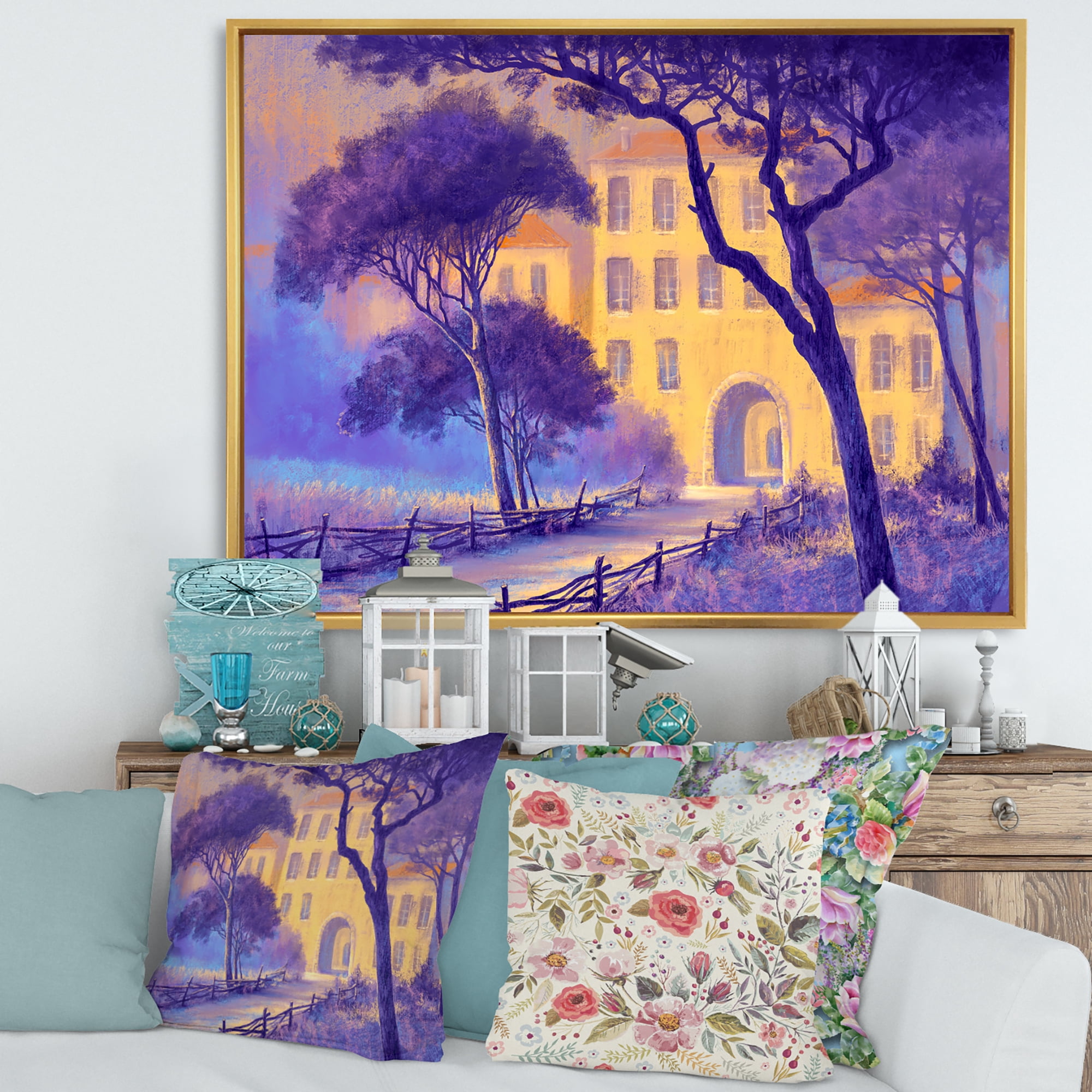 Designart 'Street Landscape OF Footpath & Trees In A City' Traditional Framed Canvas Wall Art Print