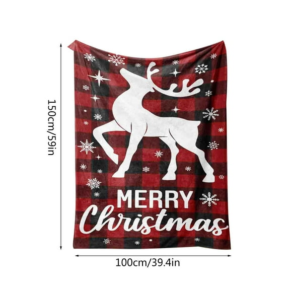 Anhility Christmas Reindeer Throw Blanket, Christmas Decorations Black with Red Plaid Blankets and Throws, Fuzzy Cozy Soft Warm Flannel Winter Holiday Blanket for Office Home Car, 59x39.4in