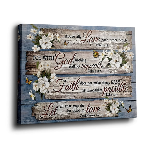 Bible Verse Wood Plank Canvas Wall Art (Faith & Love Tone) Ready to Hang for Living Room
