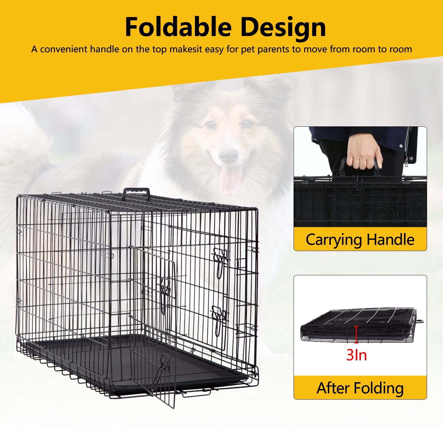 Pal Metal Black 48" Dog Crate Carrier with Collapsible Function
