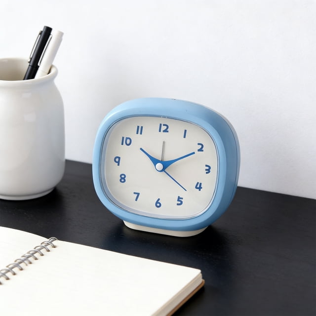 Linnome Small Alarm Clock for Bedroom Non Digital Table Clock Silent Timepiece for Home Office 4.5x3.9x2 Inch Blue