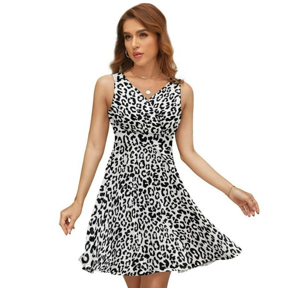 Trendy Black And White Leopard Print Dress Summer Street Style Dresses Female Sleeveless Printed Sundress