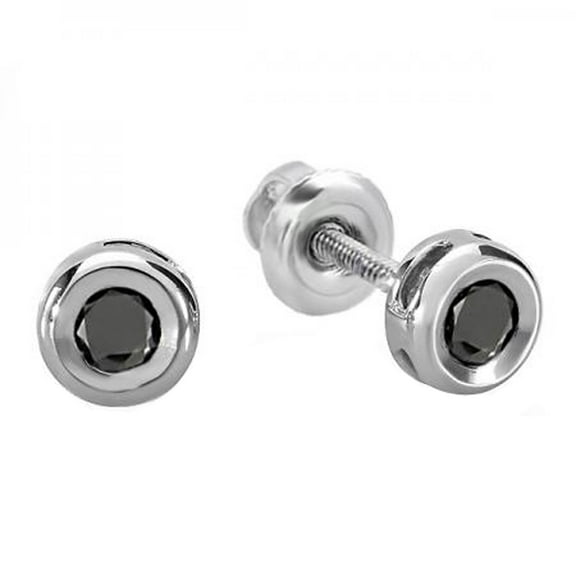 Dazzlingrock Collection 0.15 Carat (ctw) Round Black Diamond Bezel Stud Earrings | 10K White Gold