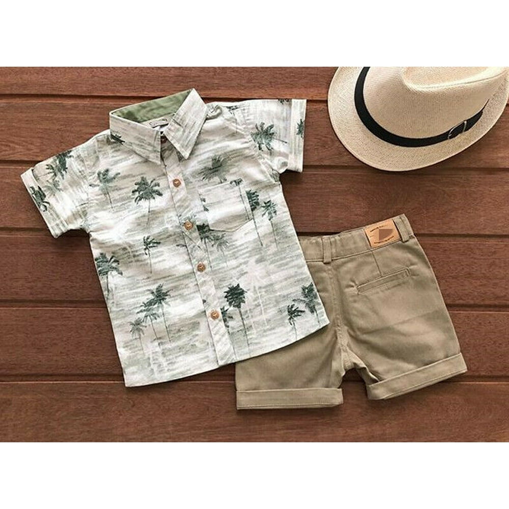 Calsunbaby Toddler Baby Boy Formal Suit Flower Dress Shirt+Shorts Summer Outfits Clothes