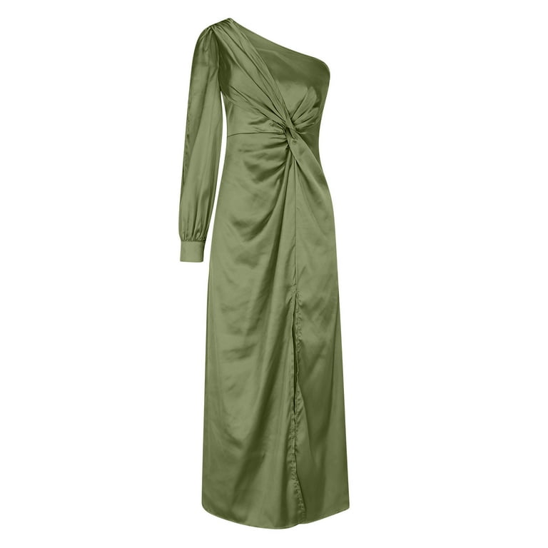 asymmetrical satin wrap dress Asymmetrical Neckline Draped Dress