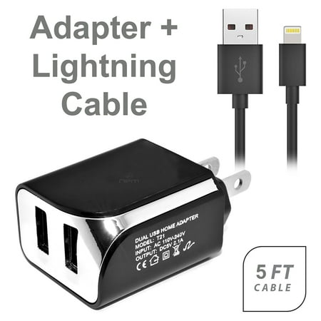 Charger Set 2 in 1 Accessory Kit For iPhone X Devices [2.1 Amp 2 USB Port Home Charger + 5 Feet USB Data Cable] (Best Iphone App Setup)