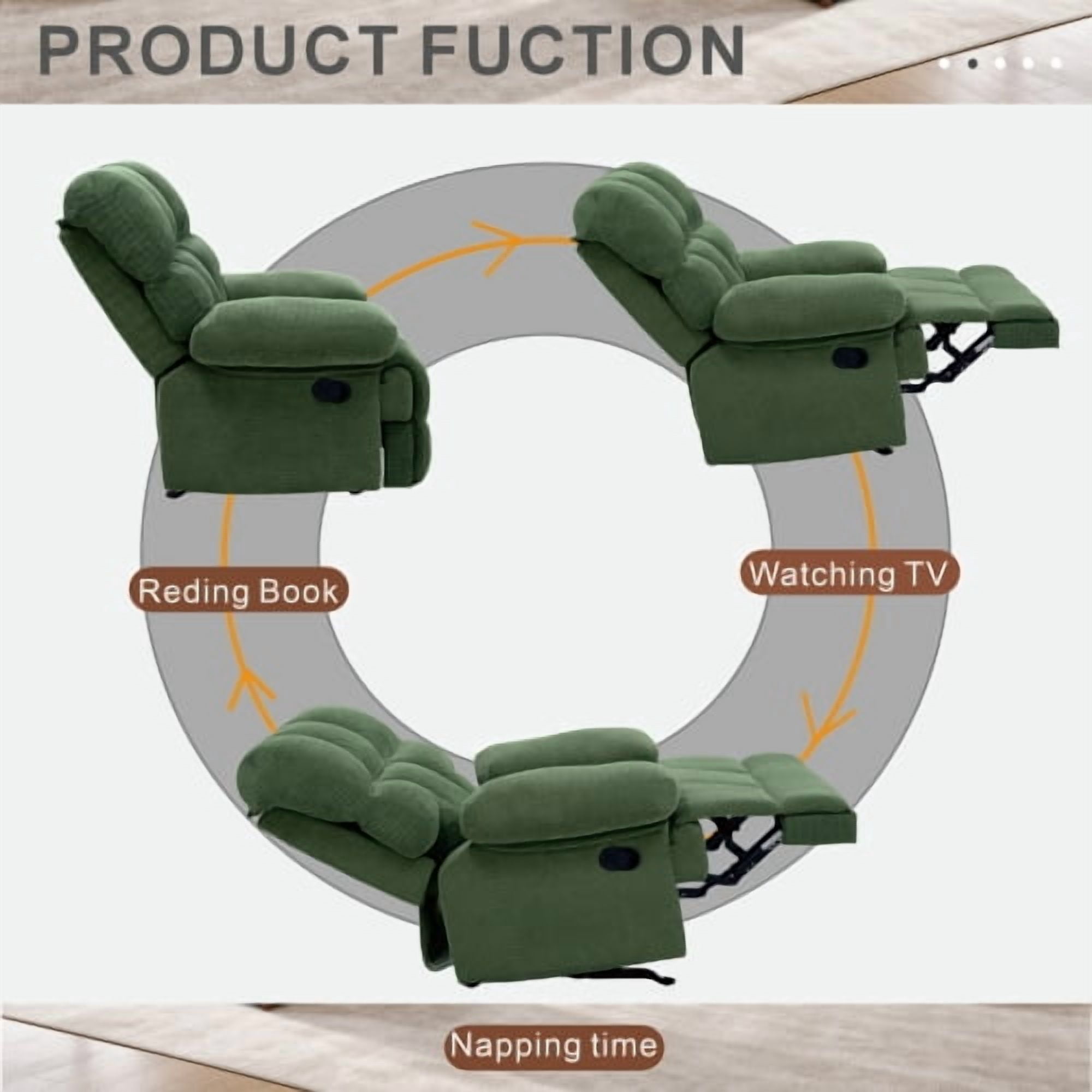 MOONMISS Modern Manual Rocker Recliner Chair, with nubby upholstery Fabric for Living Room,Green
