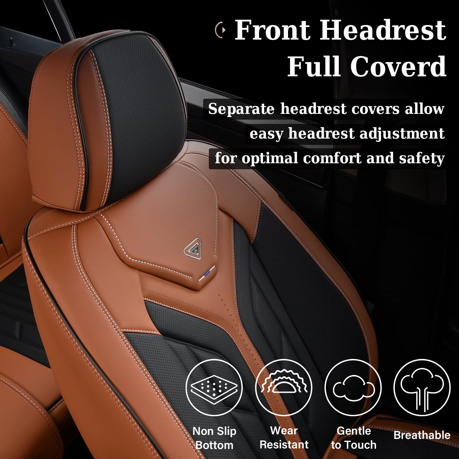Coverado Front Car Seat Covers, Airbag Compatible Faux Leather Seat Protectors, Waterproof Cushions Universal Fit for Most Sedans SUV Pick-up, Black&Brown