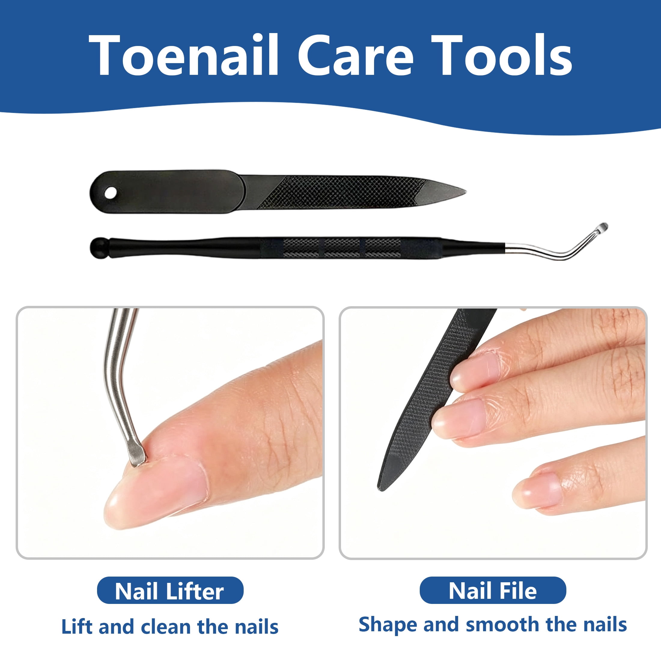5 Pcs Ingrown Toenail Clippers Set, Heavy Duty Thick Toe Nail Cutters, Professional Thick Ingrown Toenail Cutters with Nail File and Lifter for Foot Nail Care for Seniors Adults