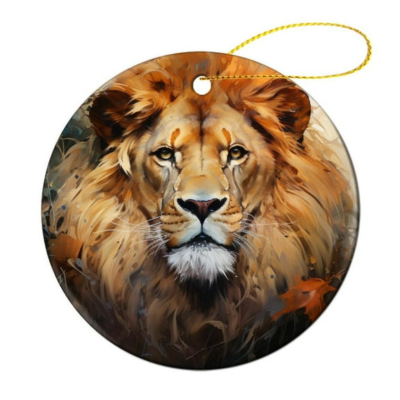 Artistic Lion Face Christmas Ornament Wild King Animal Double Sided Porcelain 3 Inch Ceramic Elegant Hanging Christmas Tree Decorations Funny Gifts for Women/Men