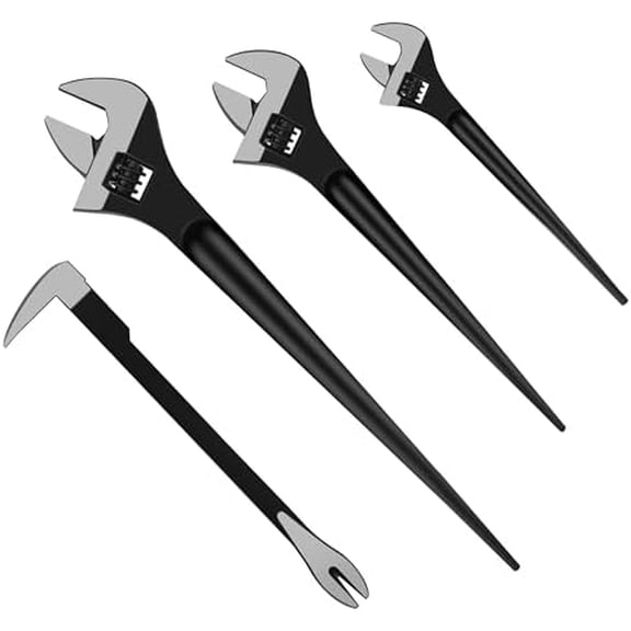3-Piece Adjustable Spud Wrench and Pry Bar Set, Spud Wrench, Nail Puller, Claw Bar, Cats Paw Nail Puller, Universal Wrenches, 8In, 10In, 12In, CR-V, Suitable for Home Renovation and Woodworking