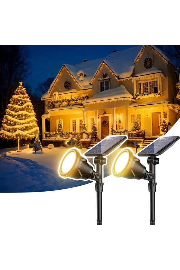 2 Pack Solar Spot Lights Outdoor, 600lm Solar Flood Lights, LED Solar Landscape Spotlights for Garden Walkway Yard Porch, Driveway, Pathway, Lawn, Pool, Warm Light