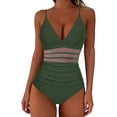 thumbnail image 4 of MGDXOX Women's Tummy Control Push Up Padded Swimsuits Mesh One Piece Bathing Suits Slimming V Neck Swimwear Army Green XXL, 4 of 9