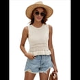 thumbnail image 2 of Suéter Corto para Mujer, Chaleco de Punto Sin Mangas, Top de Crochet con Dobladillo con Volantes, Camiseta Sin Mangas Beige L, 2 of 8