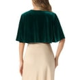 thumbnail image 3 of INSPIRE CHIC Velvet Cardigans for Women's Bell Sleeve Solid Open Front Cropped Shrug Bolero Jacket M Dark Green, 3 of 5