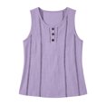 thumbnail image 4 of ClodeEU Women's Round Neck Sleeveless Tank Top,Casual Loose Fit Solid Color Blouse with Button for Summer Purple,Women's Plus XXL, 4 of 6