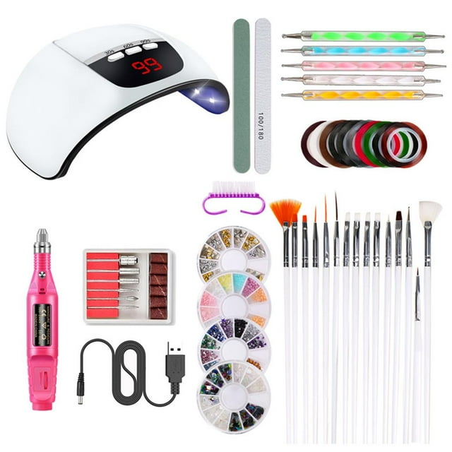 Youkk Nail Lamp Starter Kit LED Nail Dryer with Nail Files Nail Brush Rhinestones Manicure Tools Set