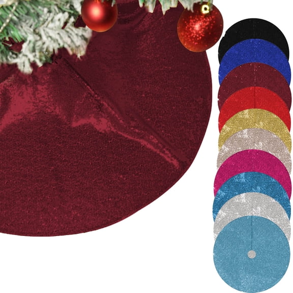 24 Inch/60CM Christmas Tree Decoration Sequin Christmas Tree Skirt Vintage Christmas Tree Skirt Set Christmas Party Decoration Glitter Christmas Tree Skirt Home Holiday