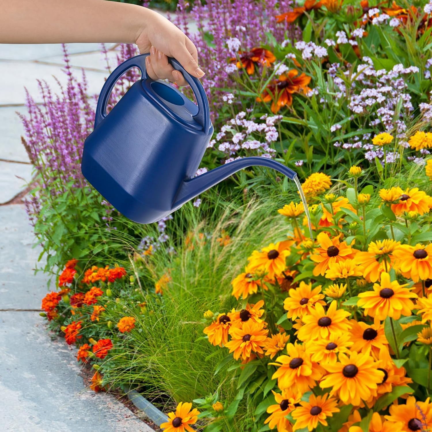 Watering Can, 1/2 Gallon Plastic Cans with Comfortable Handle, Small Garden Long Spout for Indoor Outdoor Plants, Blue