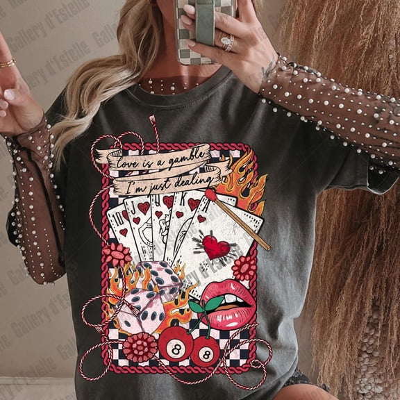Nodb Love Is A Gamble Western Collage Shirt Wild West Rodeo Art DARK HEATHER S-5XL